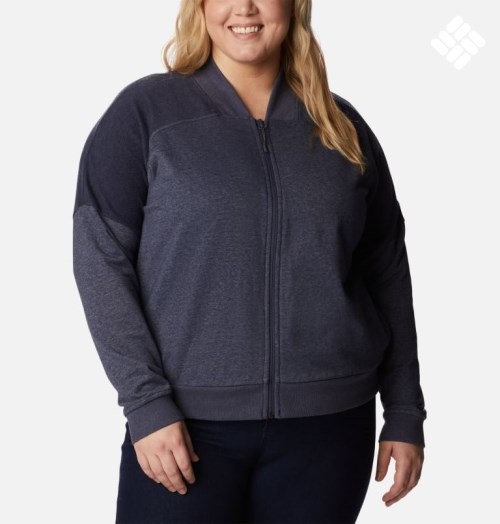 Women's Columbia Lodge French Terry Full Zip Jackets Navy | Plus Size CA-G35C0